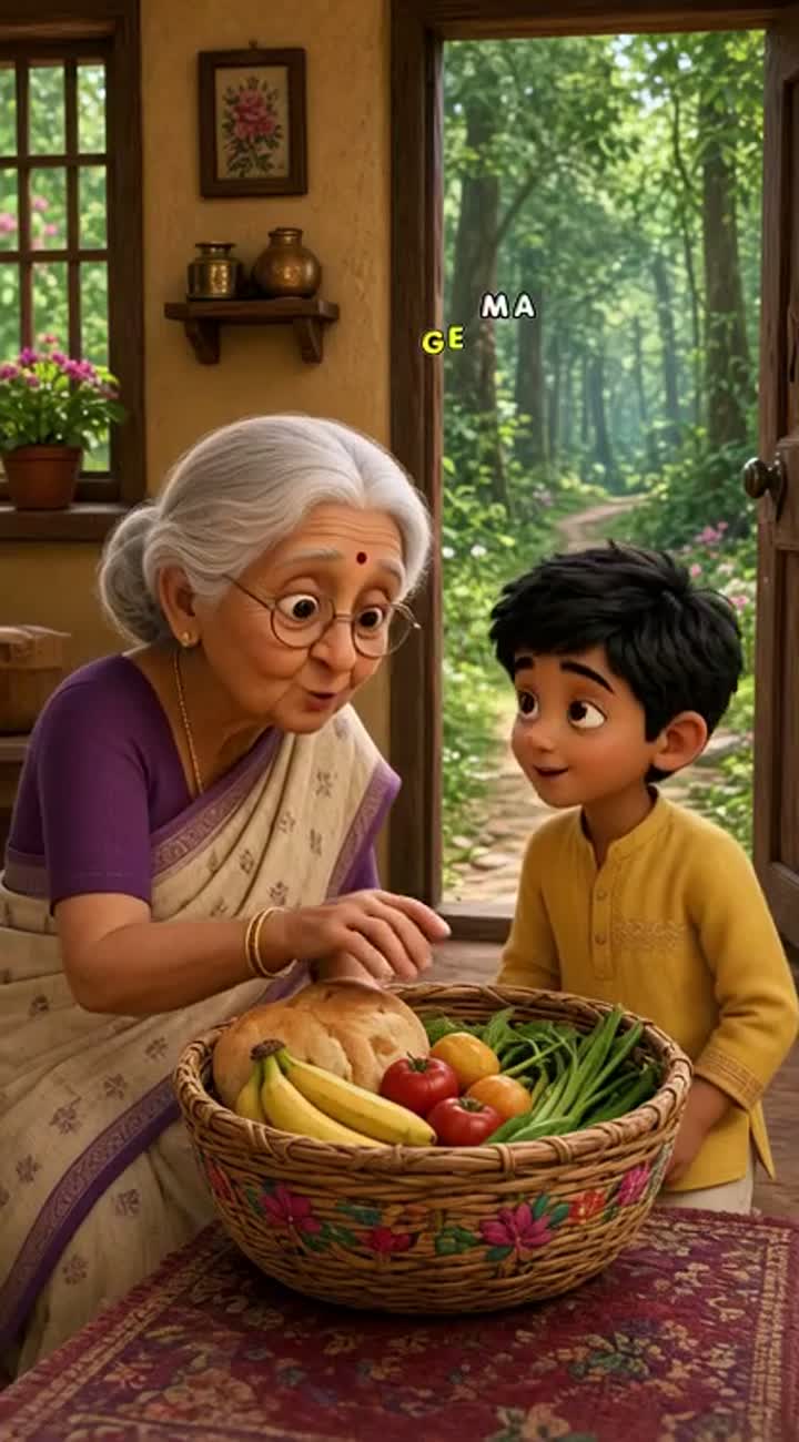 In a warm, inviting setting, Grandma, an elderly woman… — AI cartoon