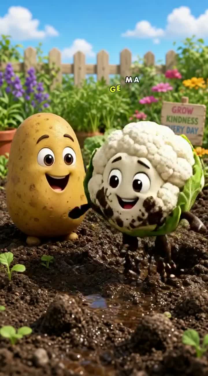 A cute 3D cartoon potato and cauliflower become best friends… — AI cartoon