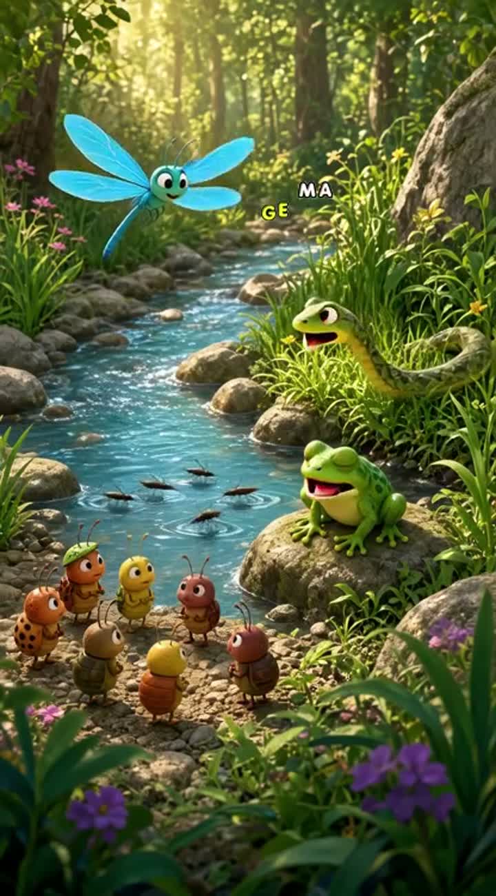 Morning Gathering by the Stream — AI cartoon