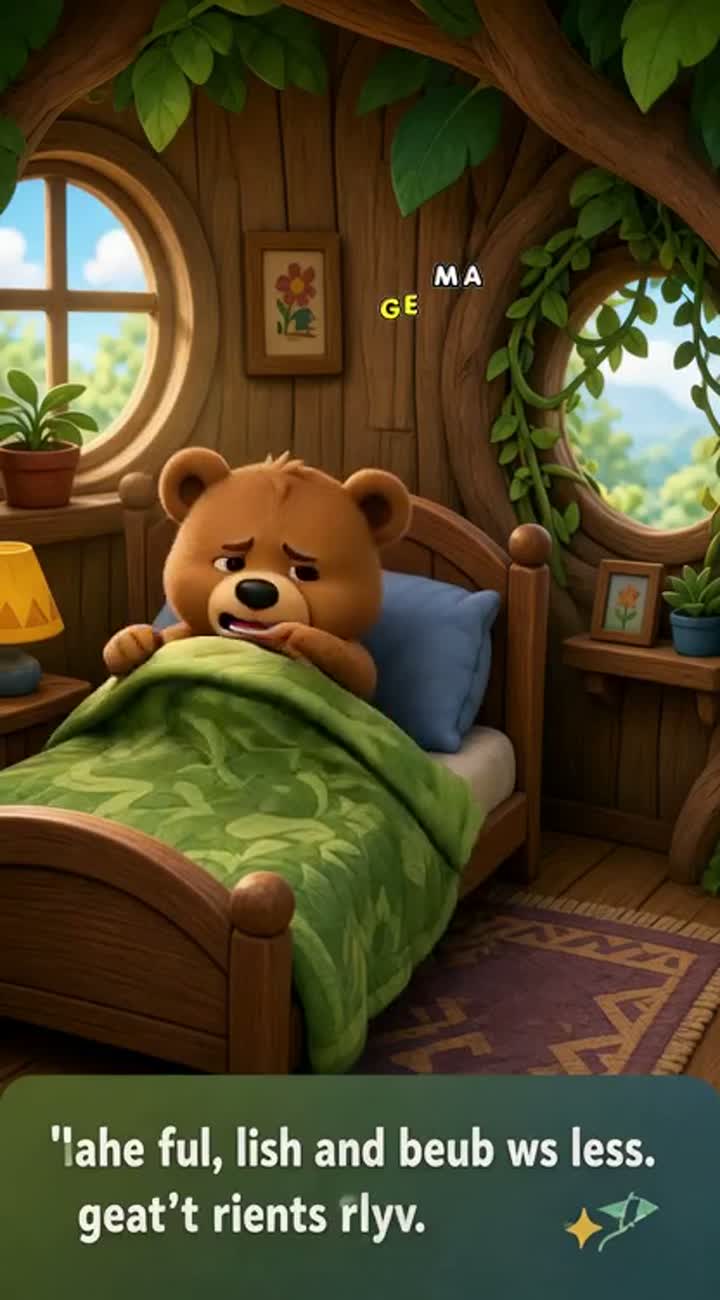 A little bear wakes up and realizes he can't laugh anymore — AI cartoon