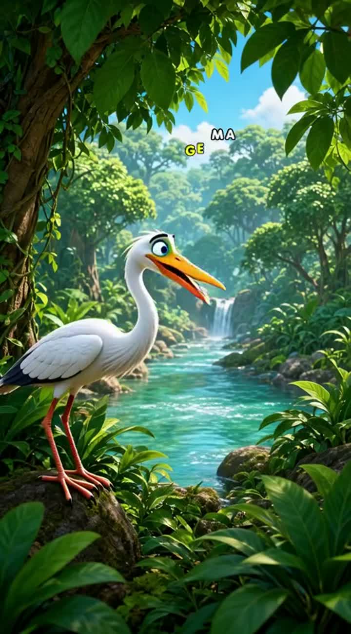 A clever white heron bird teaches an arrogant Bengal tiger… — AI cartoon