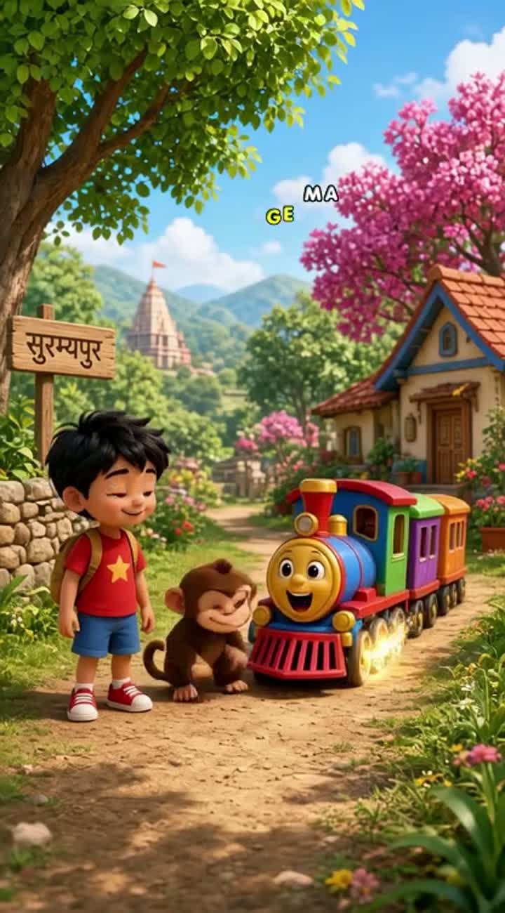 A cute little Indian boy named Chintu and his funny baby monkey… — AI cartoon