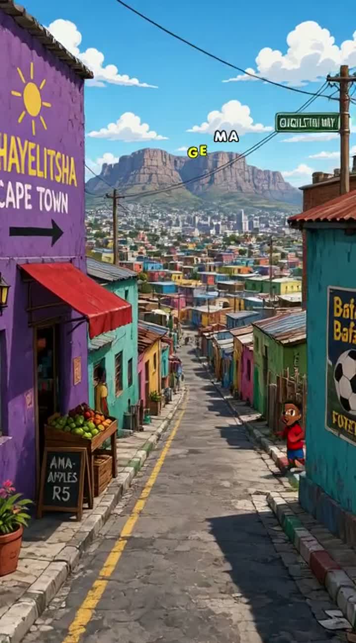 A brave young black boy hustle in the street of South Africa — AI cartoon