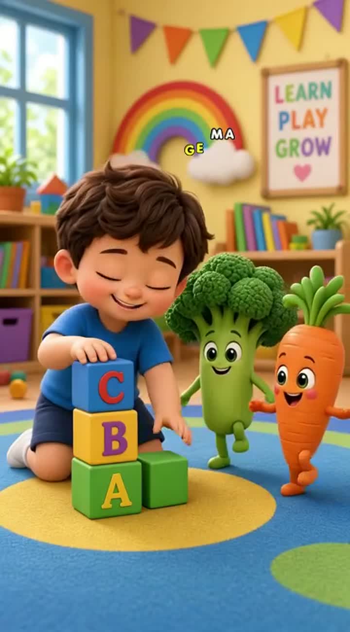 A colorful 3D animated preschool classroom — AI cartoon