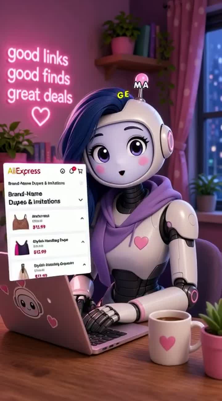 A cool but modest female robot with a stylish… — AI cartoon
