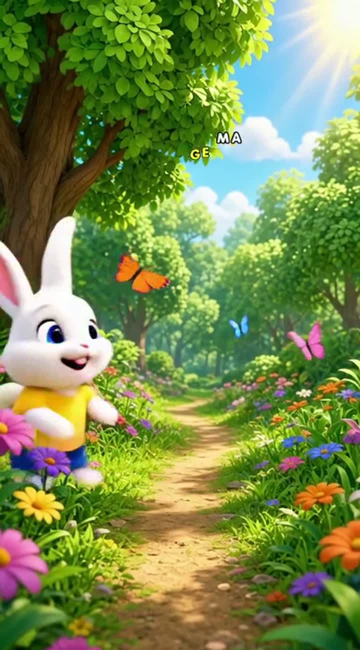 A cute, friendly little white rabbit with big blue eyes… — AI cartoon
