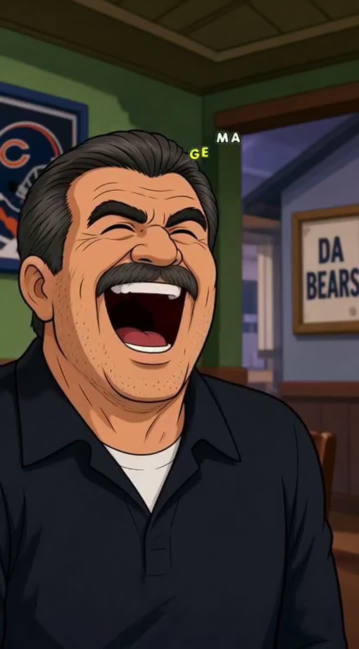 Mike Ditka laughing at a guy named Scott Animated cartoon… — AI cartoon