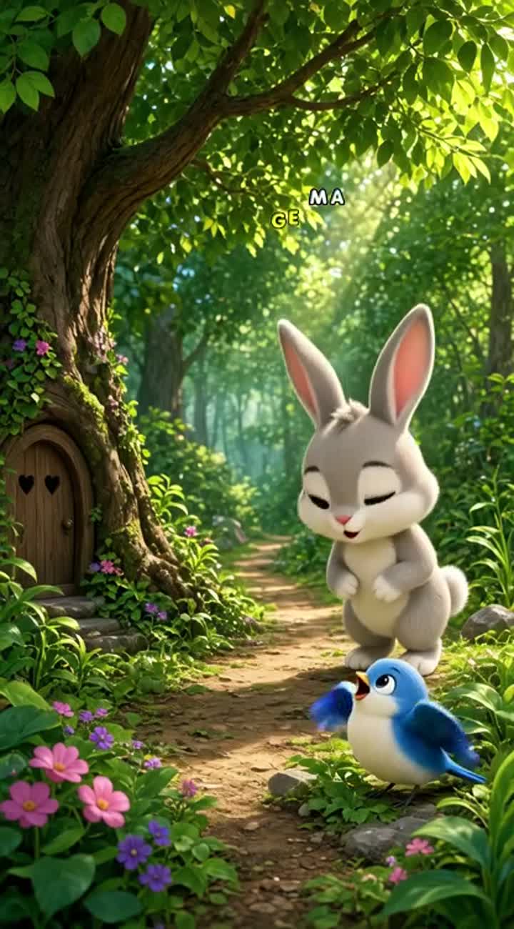 Cartoon with smooth, fluid animation, set in a lush green forest — AI cartoon