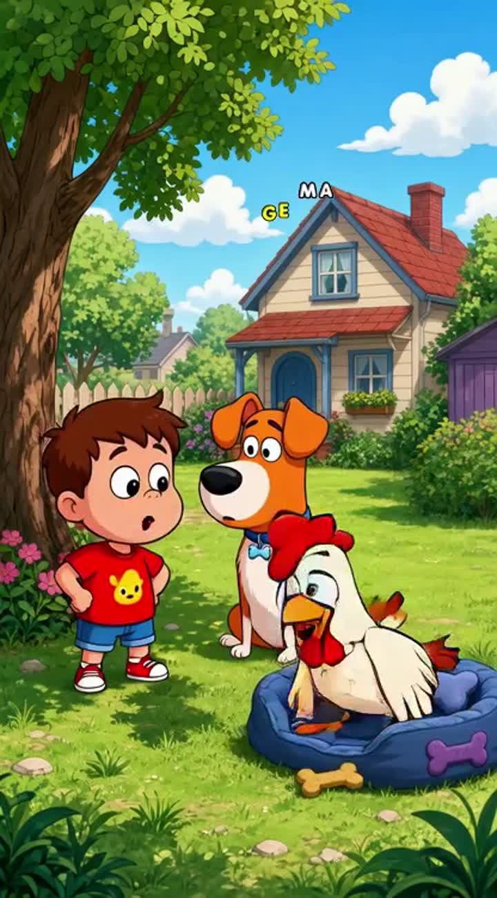The Chicken That Thinks It's a Dog — AI cartoon