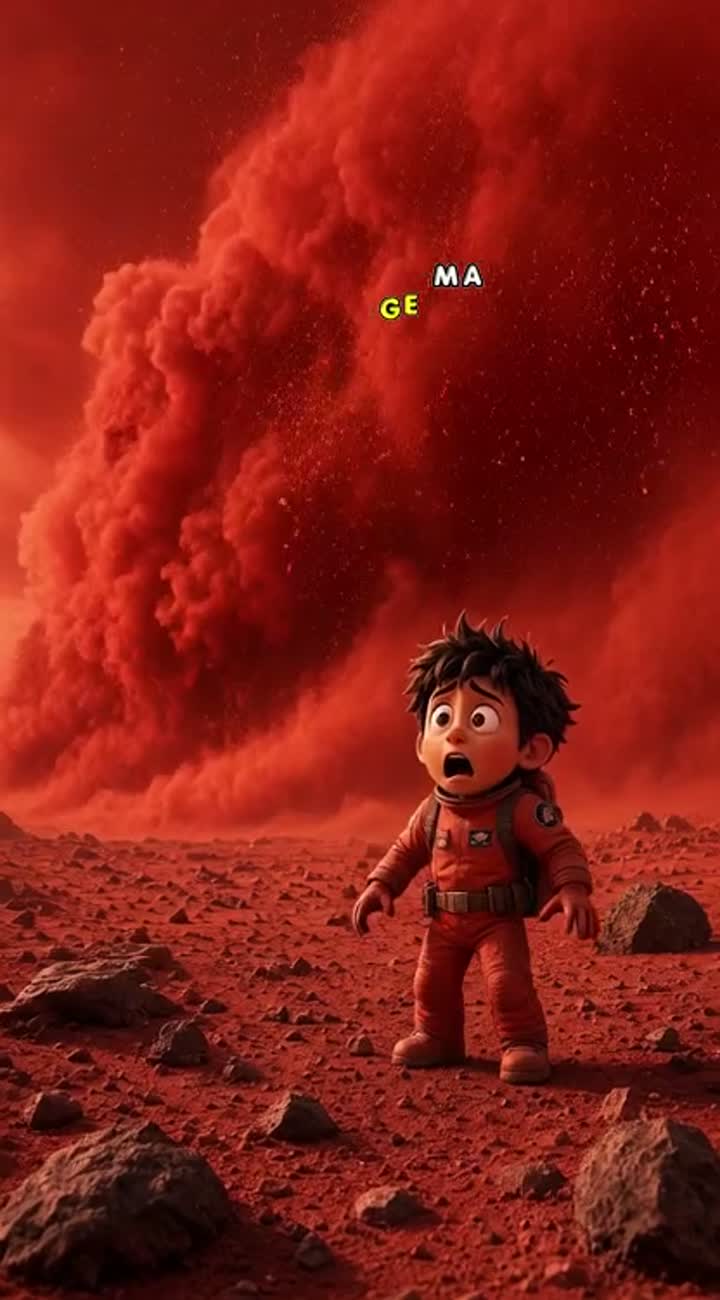 A cinematic 3D animated science explainer showing a tiny human… — AI cartoon