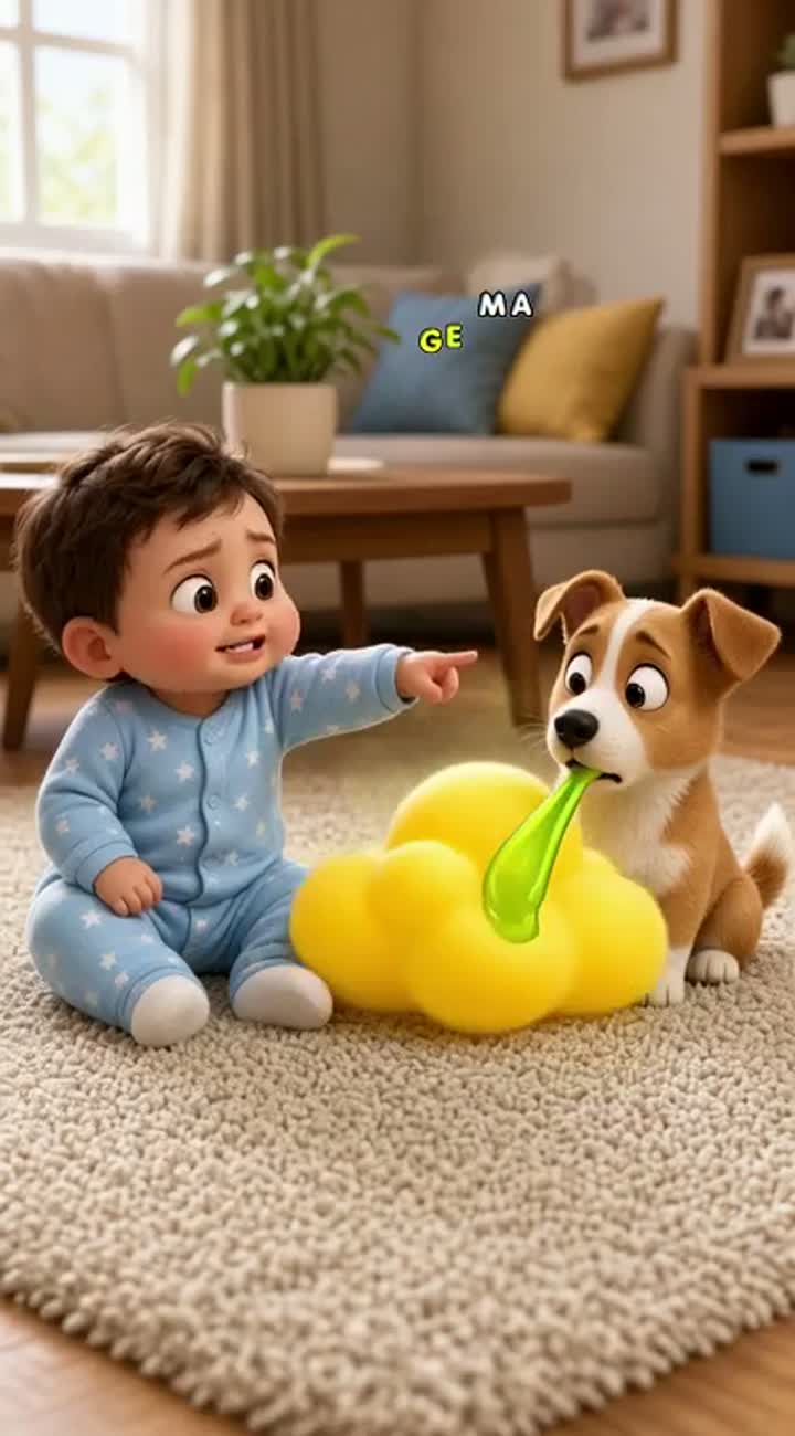 Le bébé accuse le chien! — AI cartoon
