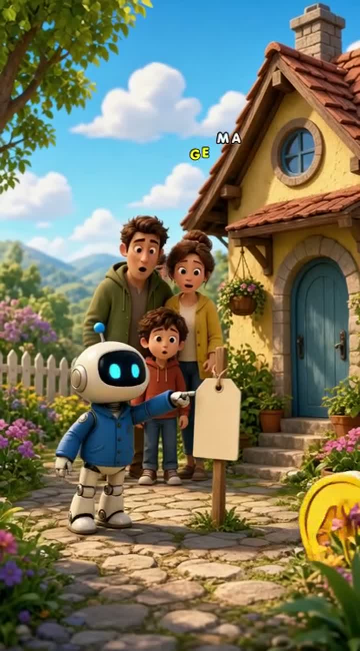 An original bright, whimsical animated family-film scene… — AI cartoon