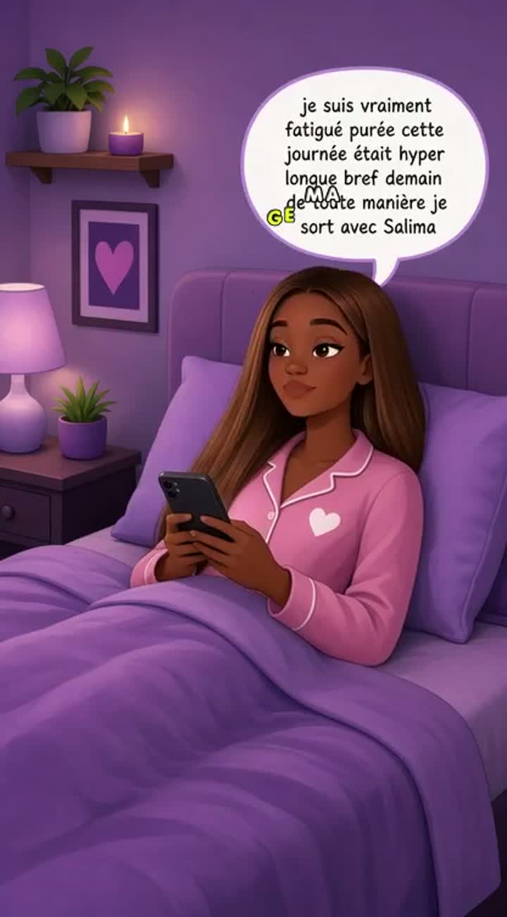 A black women she is in her bed and she use her Phone and she… — AI cartoon