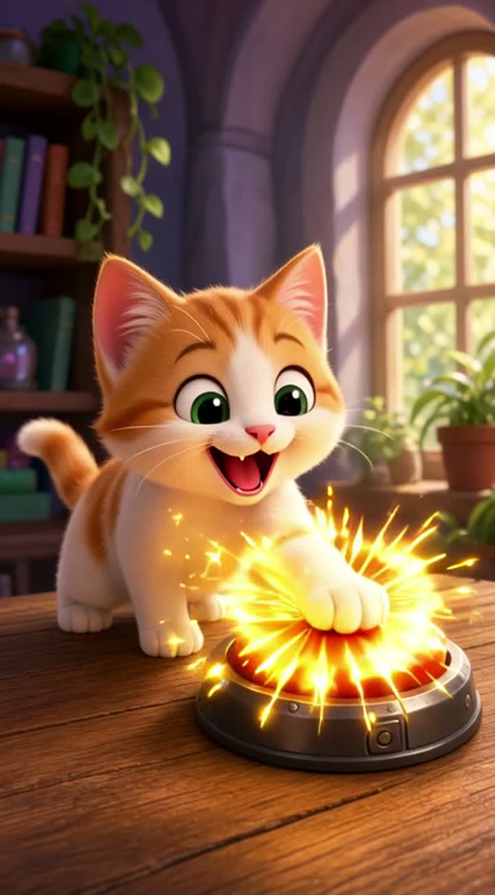 Cat's Magic Button — AI cartoon