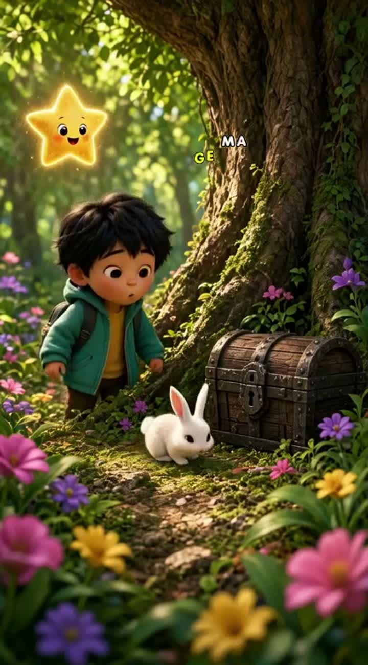 Nono, a cute little boy with soft black hair and big brown eyes… — AI cartoon