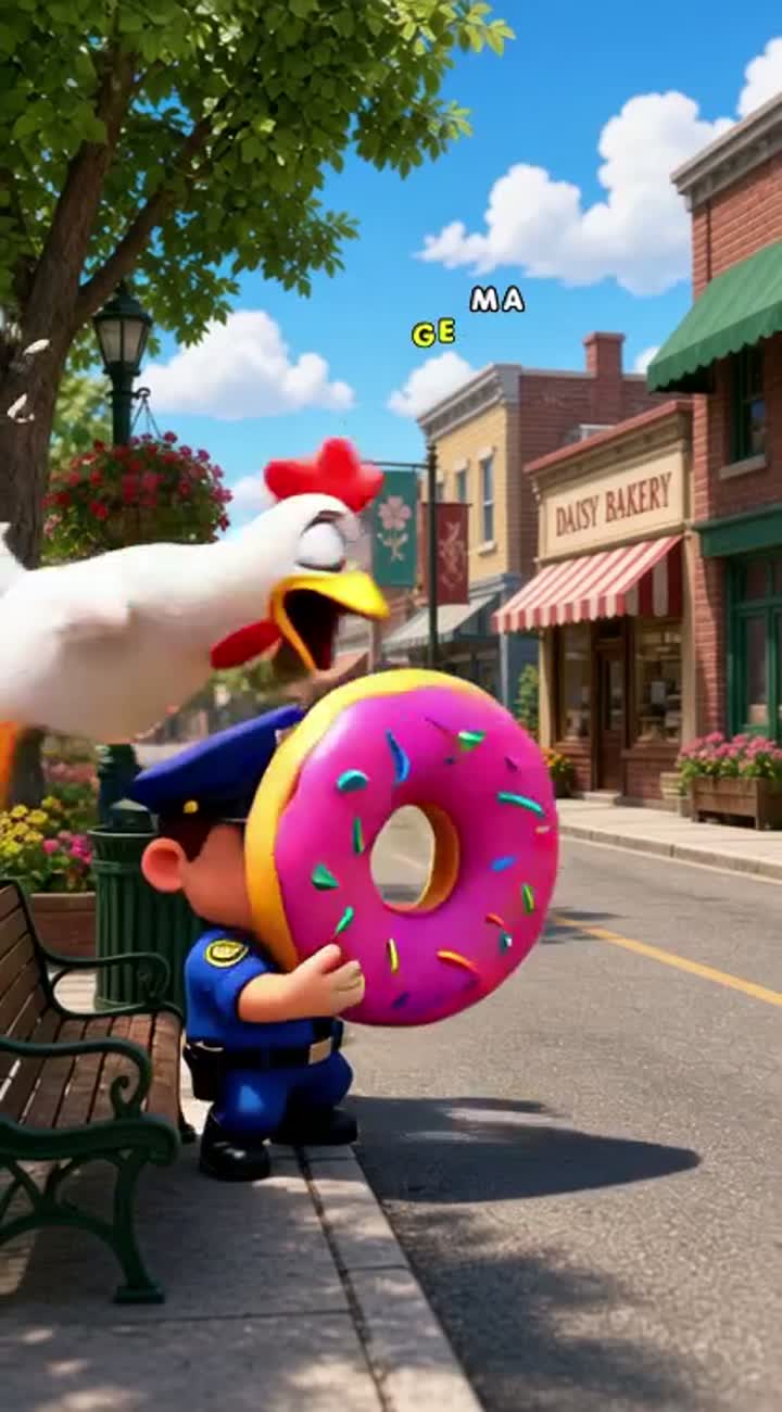 A Crazy Chicken Steals a Policeman's Donut! — AI cartoon