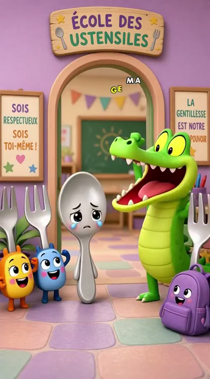 Personnages Soso: une petite cuillère timide — AI cartoon