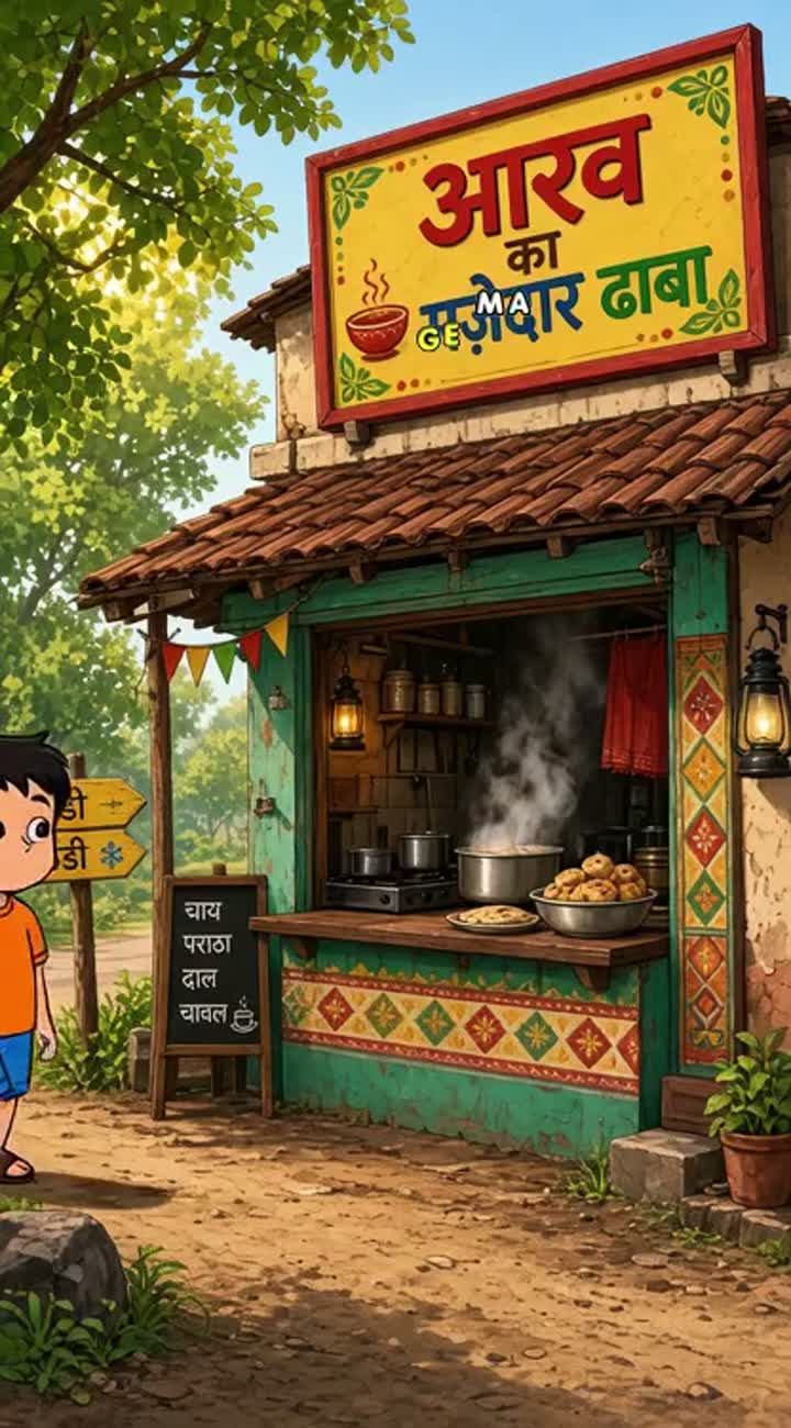 Scene 2 - The Dhaba — AI cartoon