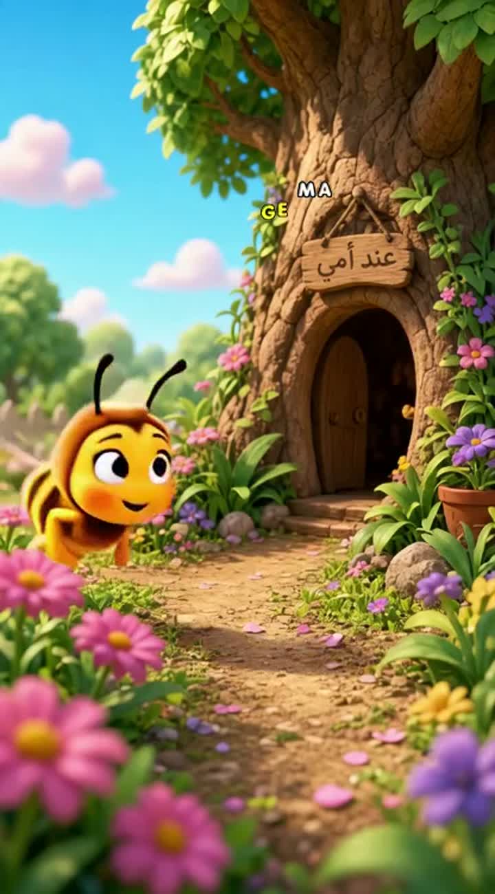 A funny yellow honeybee named Asaliya meets a clumsy… — AI cartoon