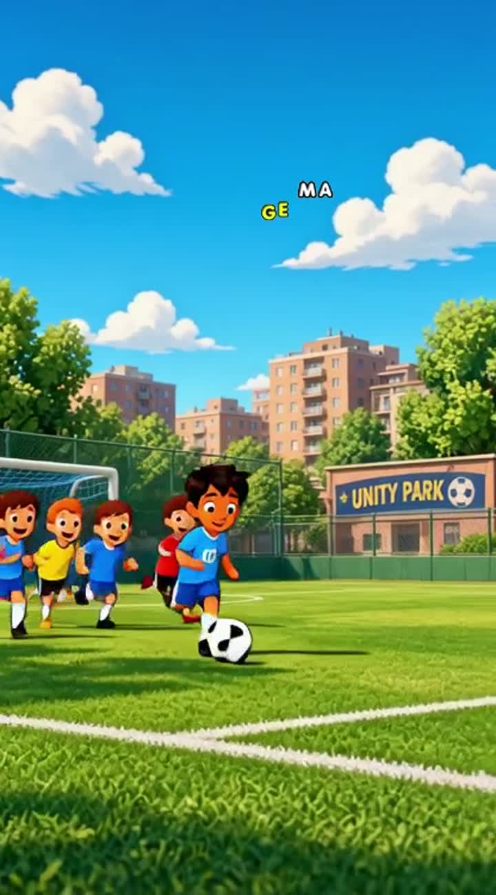 A littel boy called Yamin playing football with his friends… — AI cartoon