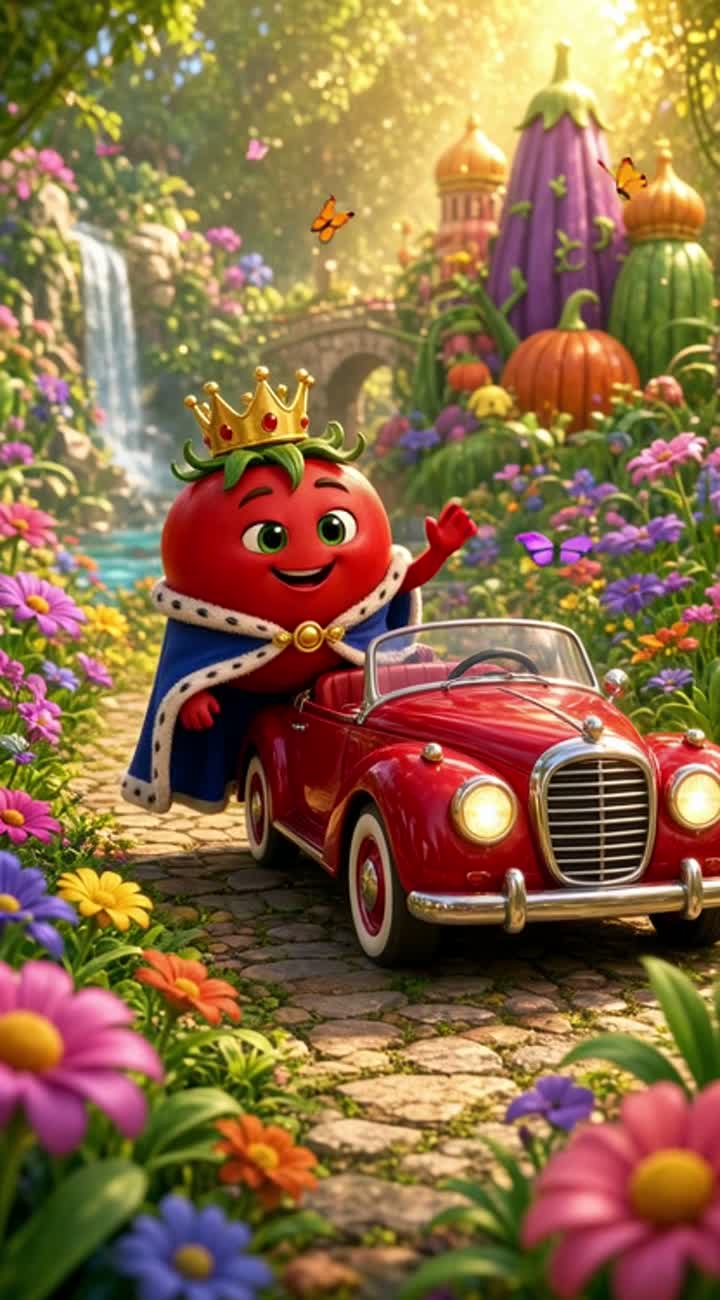Musical scene in a colorful magical vegetable kingdom — AI cartoon