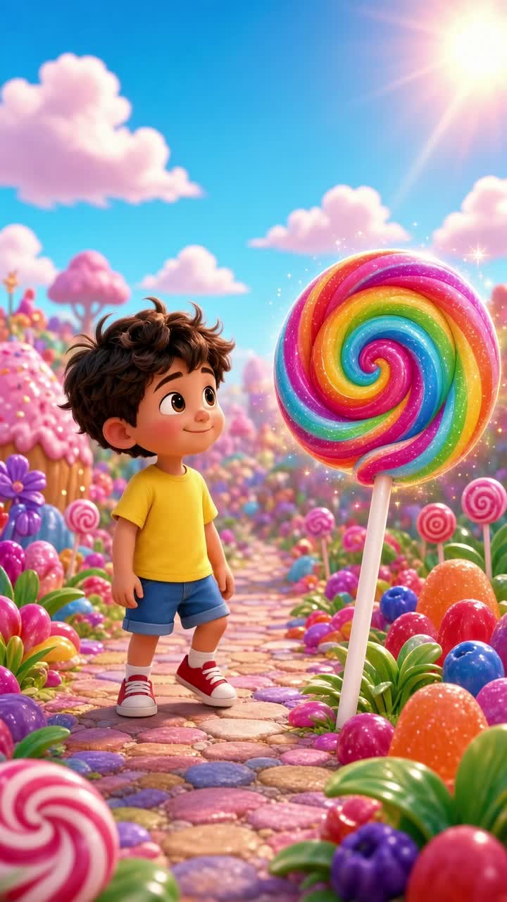 A cute little boy with fluffy brown hair… — AI cartoon