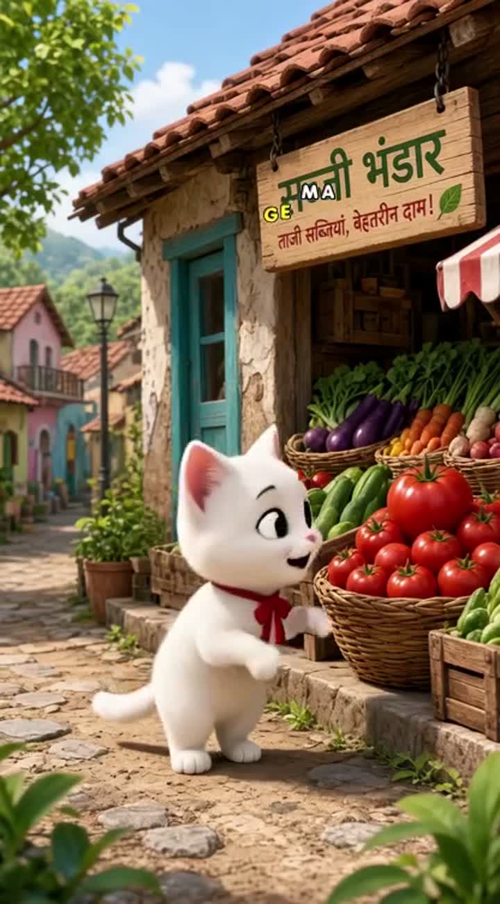 Chinki, a cute white cat with large expressive eyes and a small… — AI cartoon