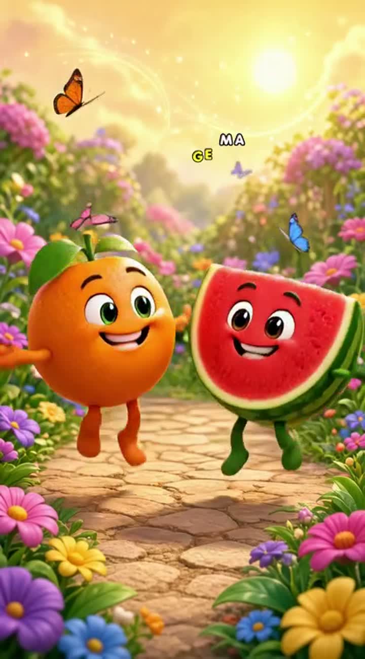 Cute, colourful 3D cartoon for children featuring a happy orange… — AI cartoon
