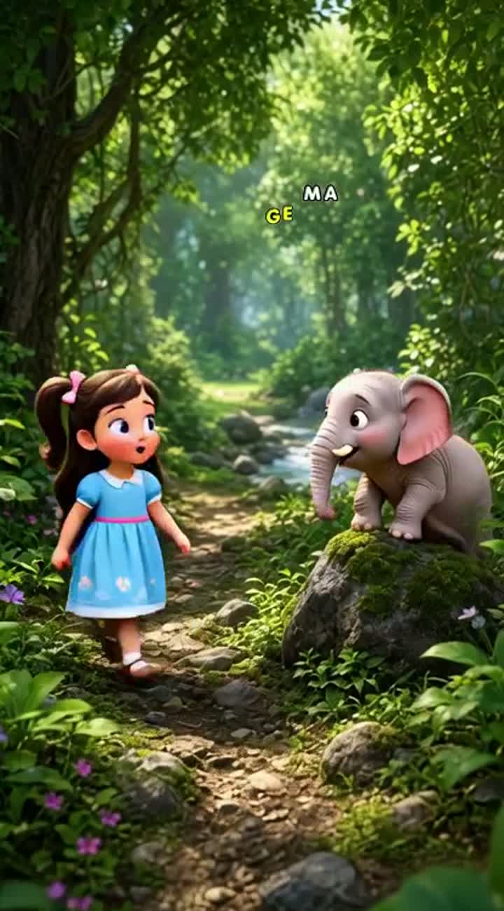 The Little Girl and the Baby Elephant — AI cartoon