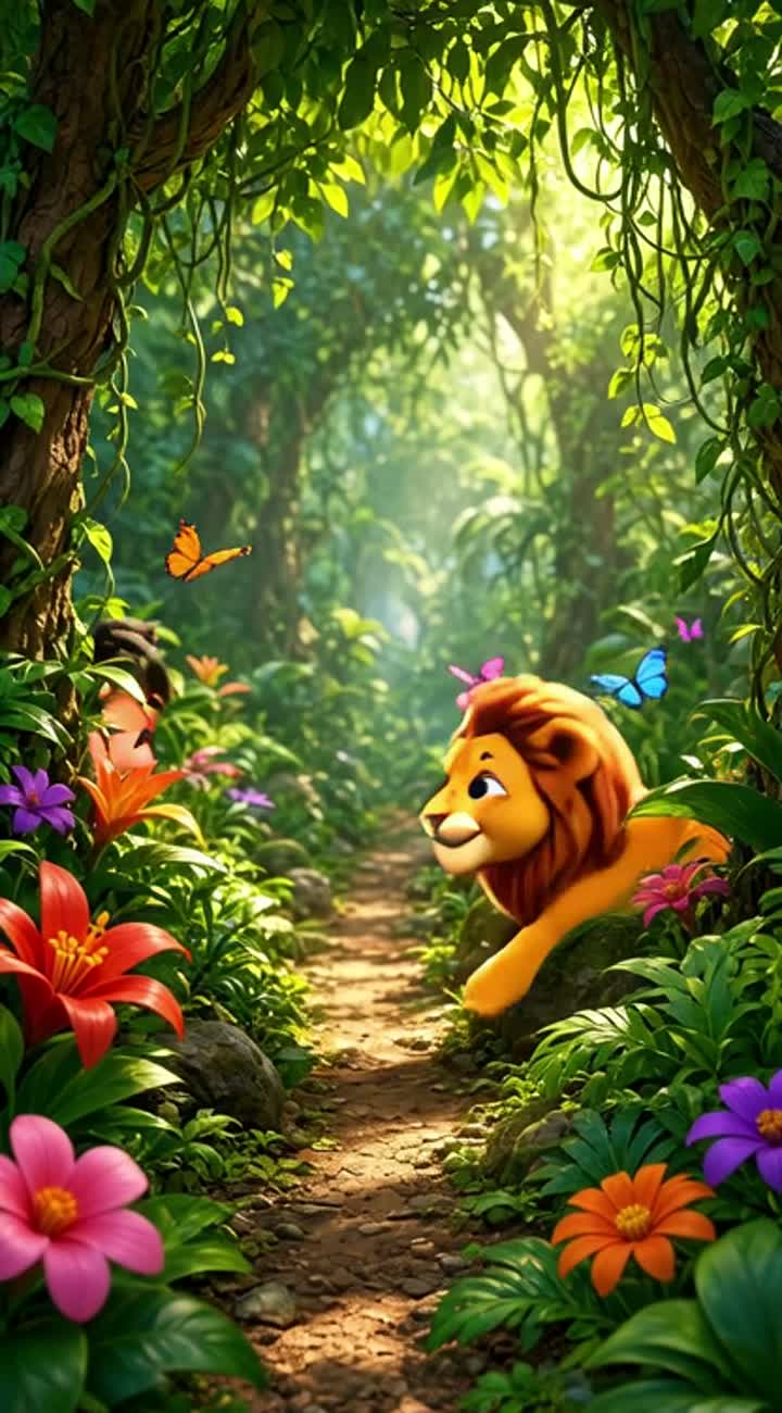 Chiku and Lionu happily hug each other, smiling warmly… — AI cartoon