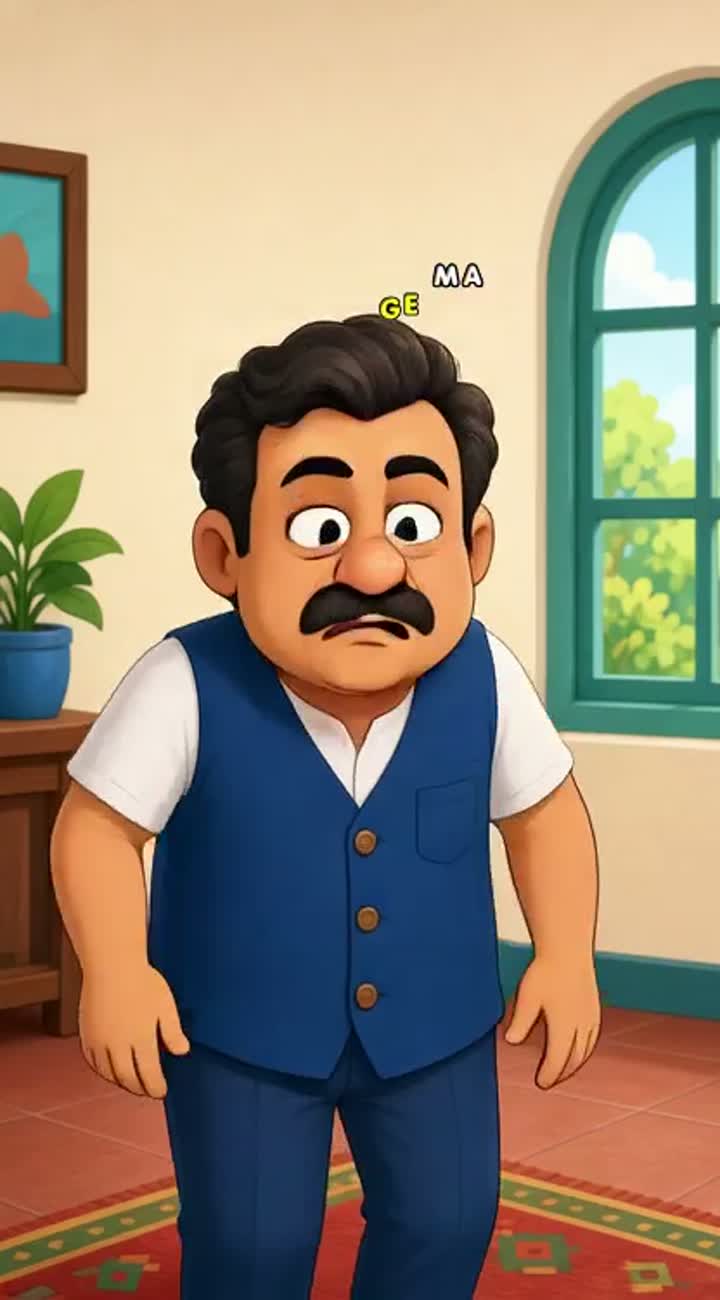A funny 2D Indian cartoon uncle, wearing a blue vest… — AI cartoon