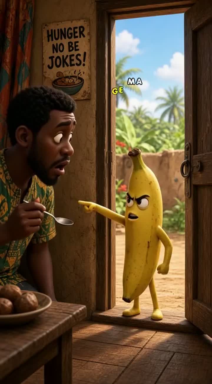 Funny 3D cartoon about a talking yellow banana that refuses to be… — AI cartoon