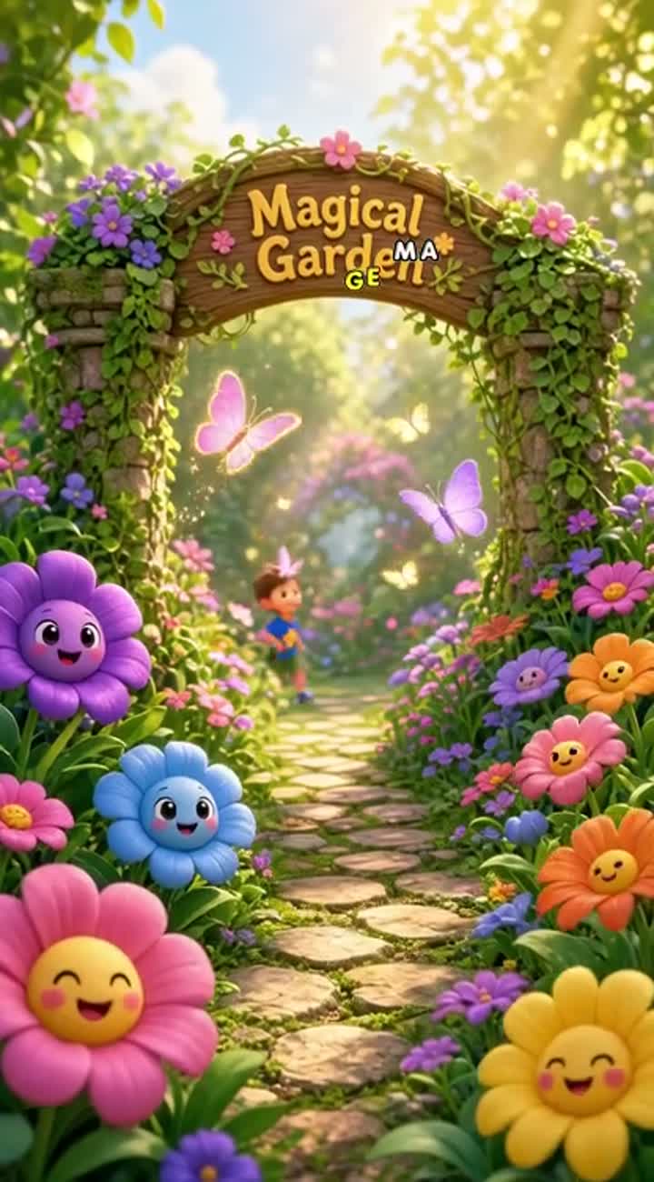 A little girl and her little brother discover a magical garden — AI cartoon