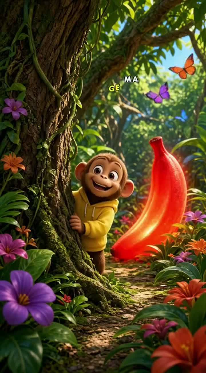 The monkey has big expressive brown eyes, soft brown fur… — AI cartoon