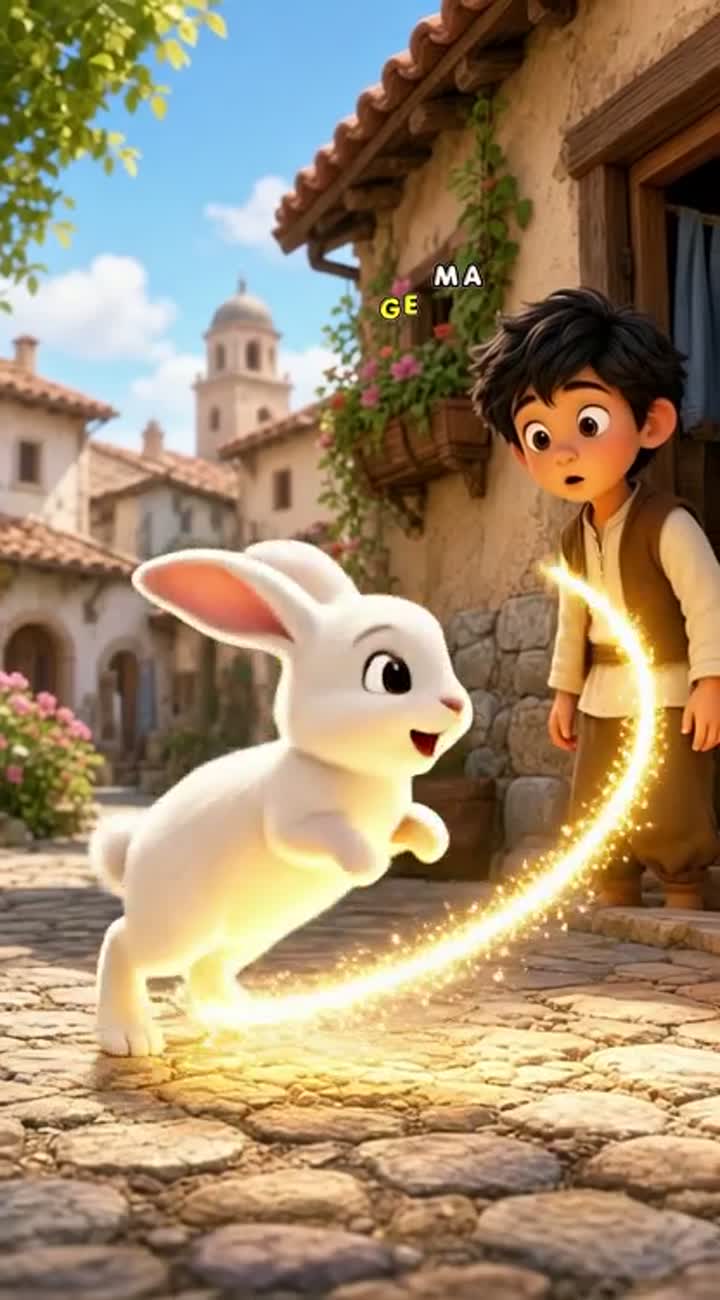 The same white rabbit stamps its tiny feet on the ground… — AI cartoon