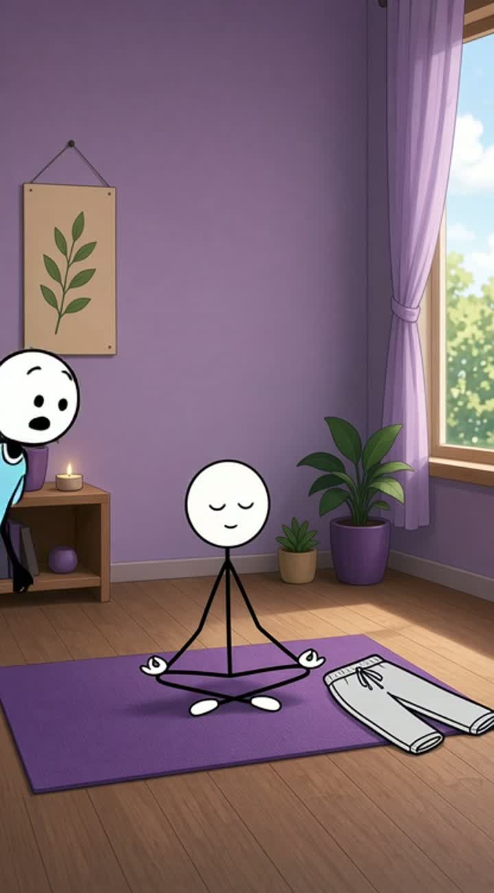The wife is meditating, in the meditation position — AI cartoon