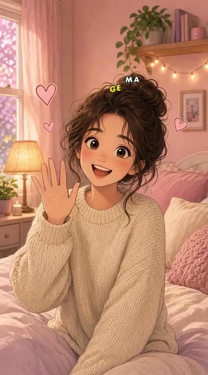 The same charming hand-drawn animated young woman in a cream… — AI cartoon