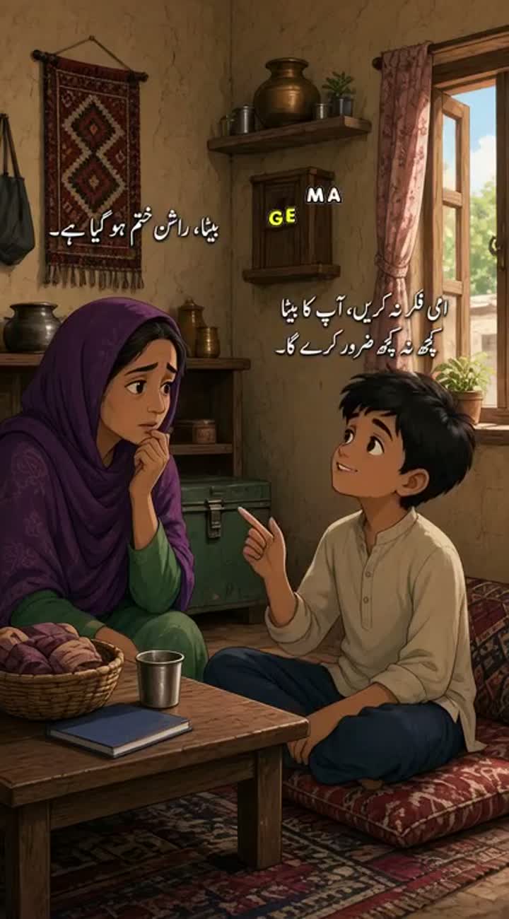 Expressive animation, following Ali, a poor young boy who lives… — AI cartoon