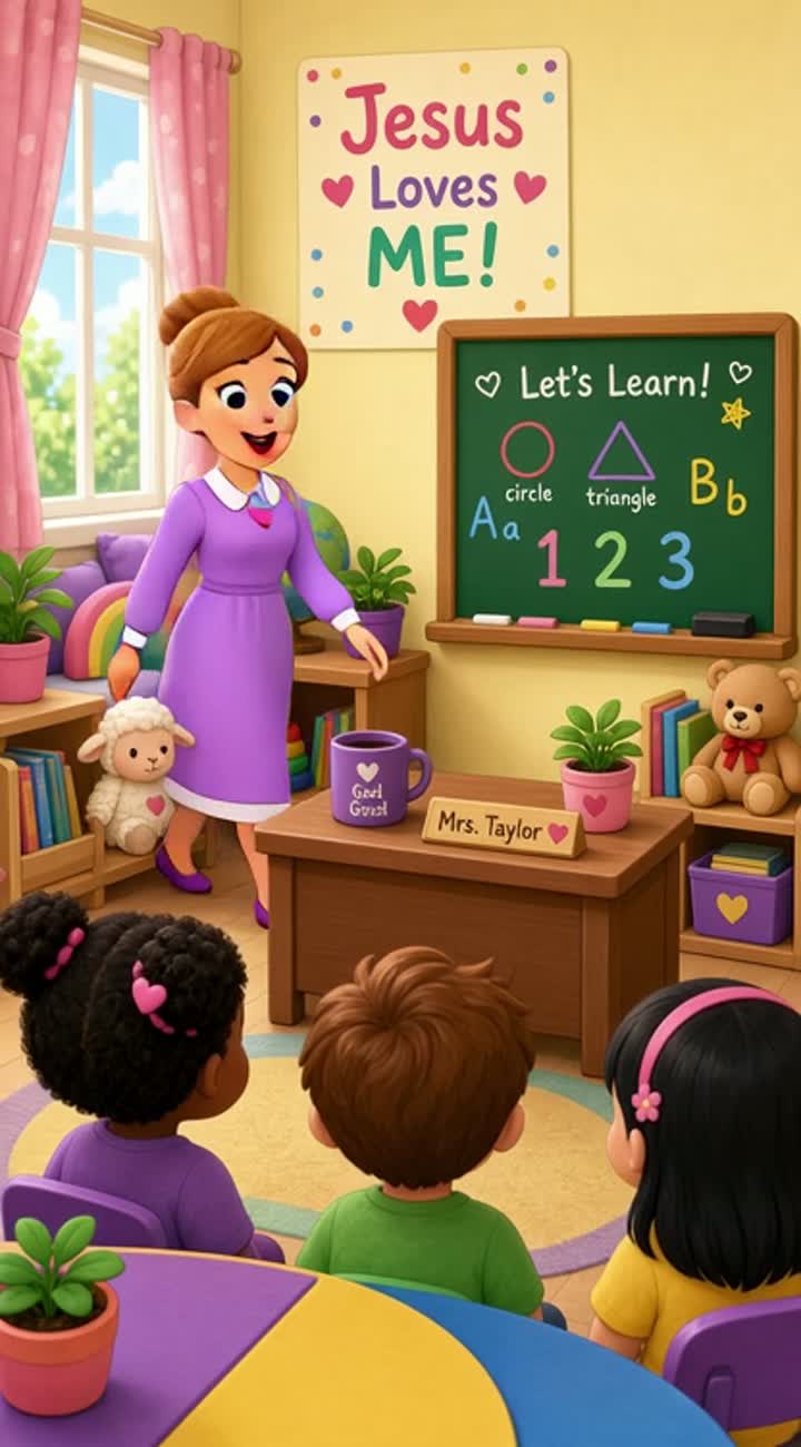 I want my cartoon to be in a classroom with an amazing wholesome… — AI cartoon