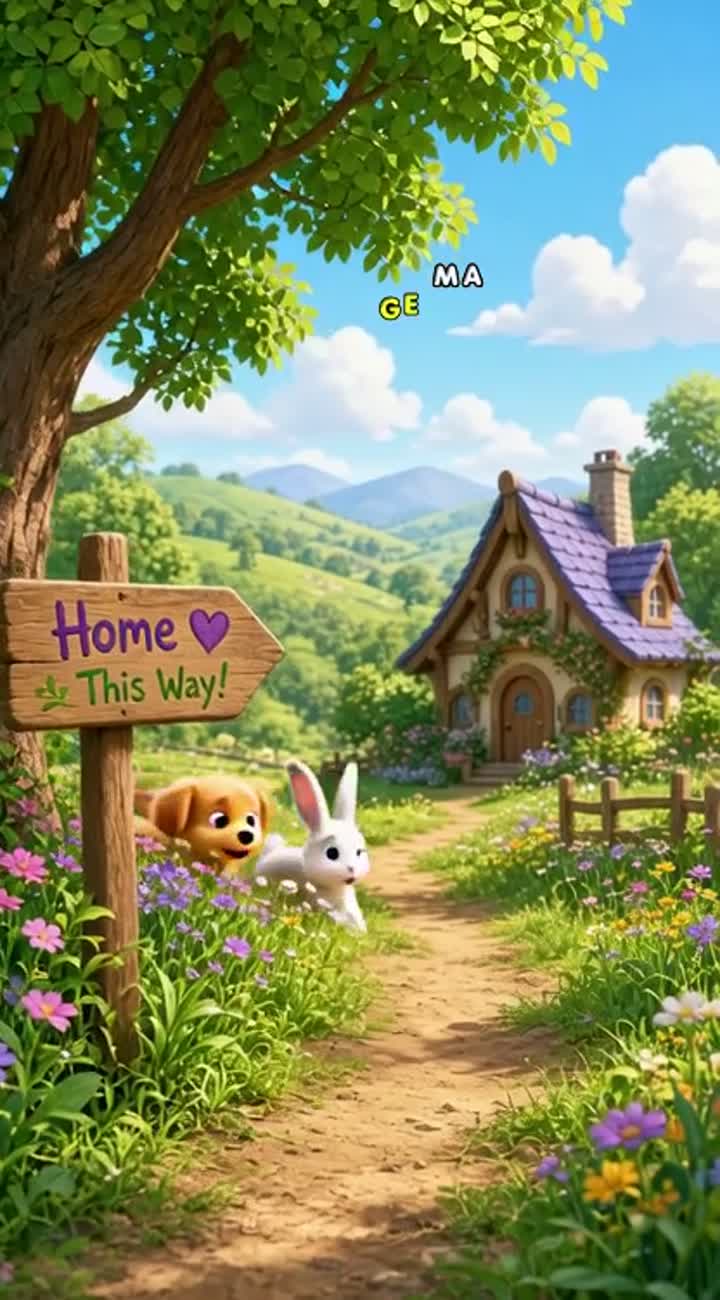 A small, adorable puppy helps a lost baby rabbit find its way home — AI cartoon