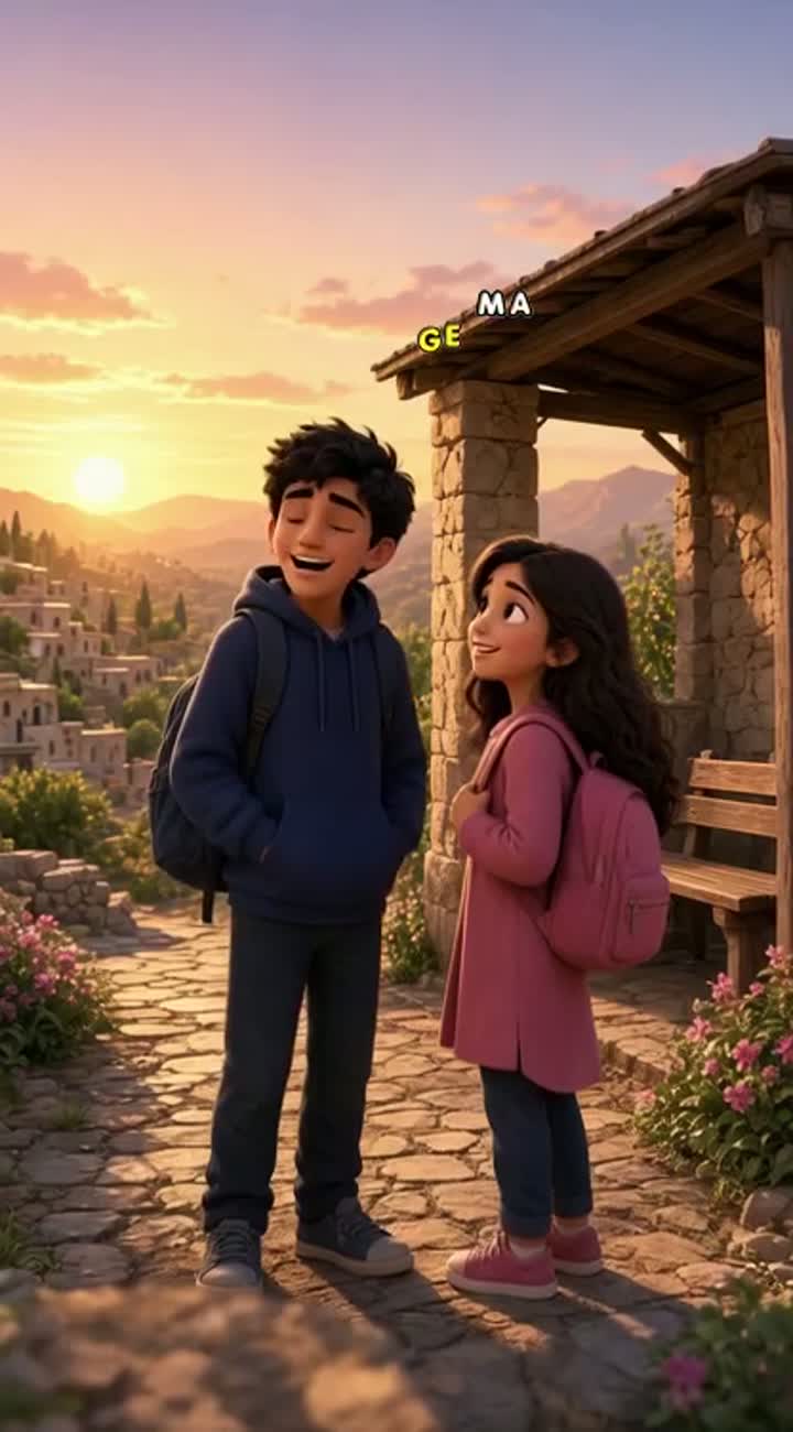 Two Arab siblings, Hasan, a young man with short black hair… — AI cartoon