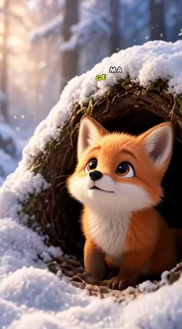Animated cartoon featuring a small, fluffy fox cub with large… — AI cartoon