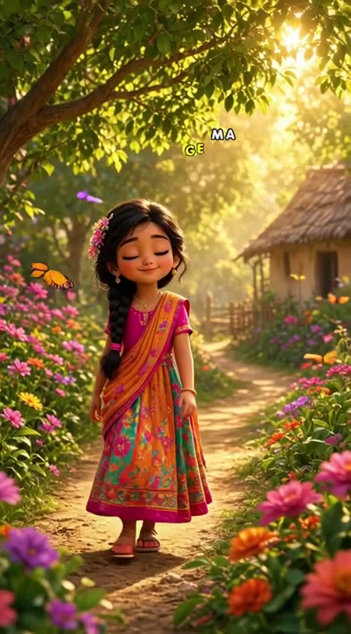 Cute 3D animated Indian village girl wearing a colorful… — AI cartoon