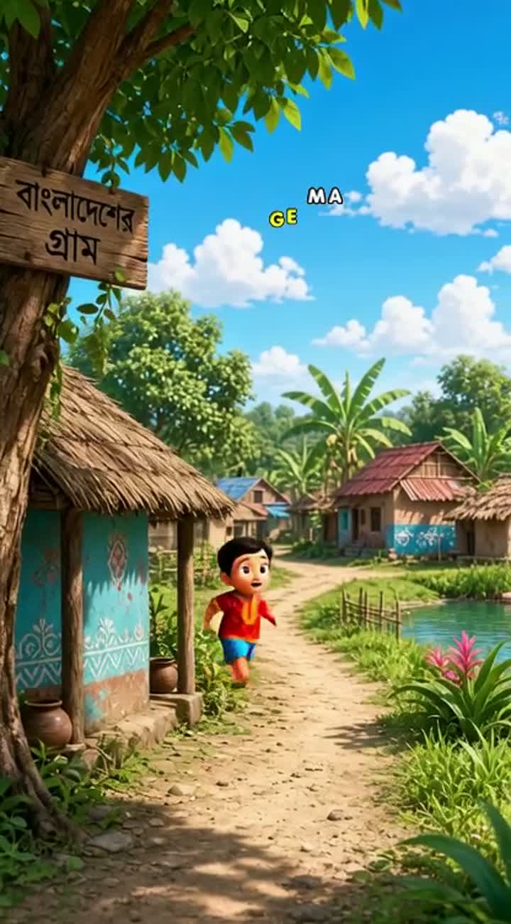 Funny 3D cartoon about a little boy in a Bangladeshi village… — AI cartoon