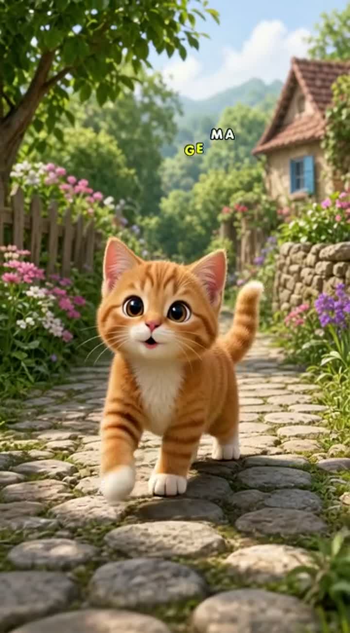 An orange kitten with white paws, white fur around its mouth… — AI cartoon