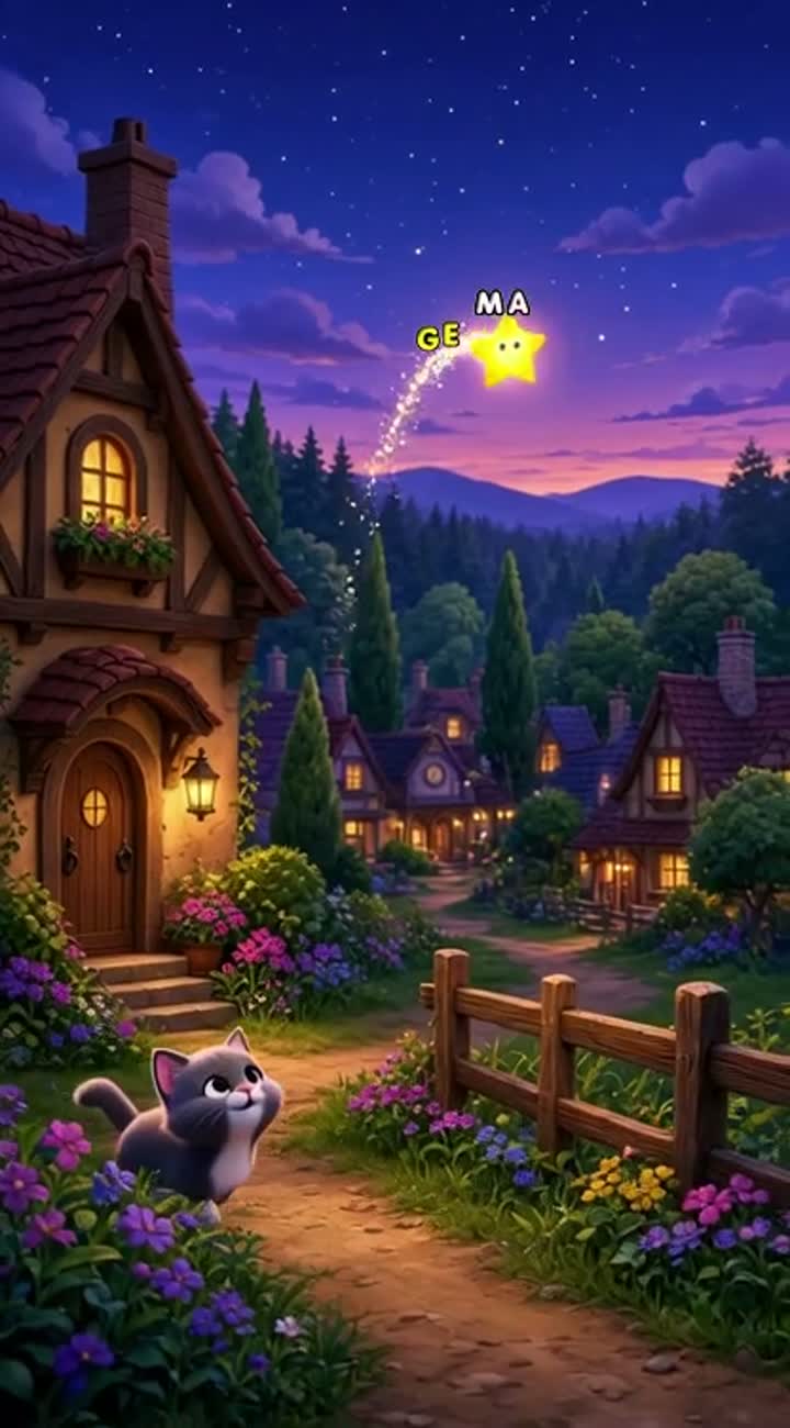 Once upon a time, a little cat named Milo lived in a beautiful village — AI cartoon