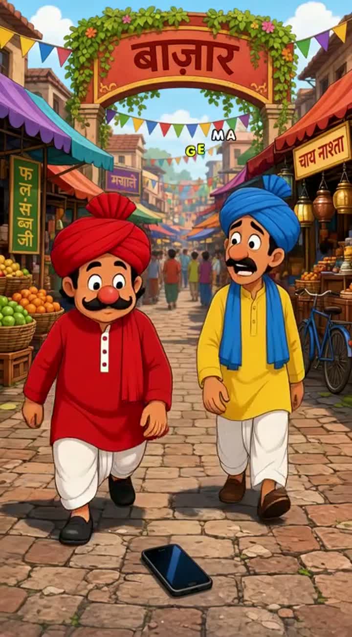 Playful facial expressions, lively gestures, and bright market scenery — AI cartoon