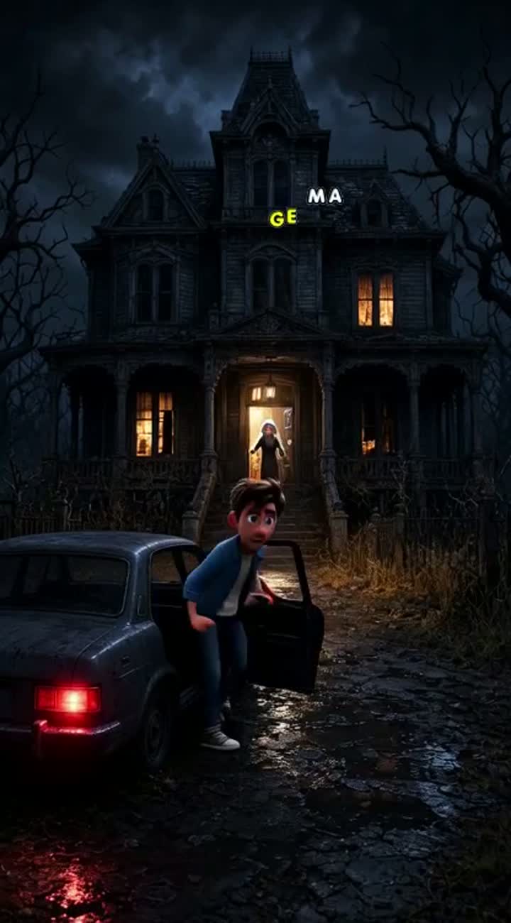 Cinematic 3D animated comedy-horror video titled "The Ghost… — AI cartoon