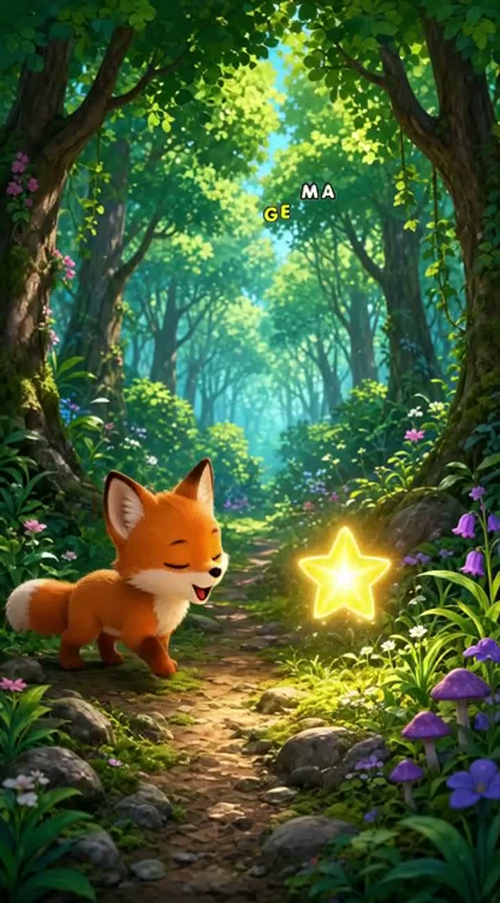 A cute little fox finds a magical glowing star in a beautiful forest — AI cartoon