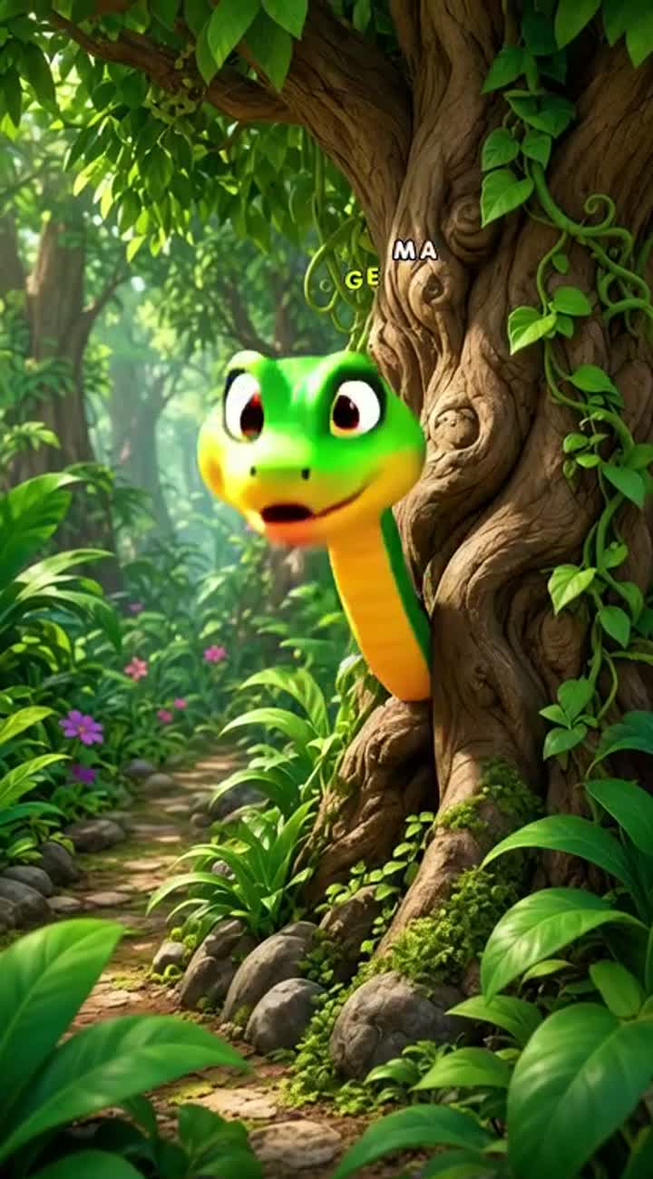 A funny 3D cartoon in a green jungle — AI cartoon